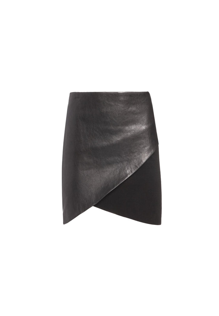 FIDELA HALF LEATHER MINI SKIRT - BLACK