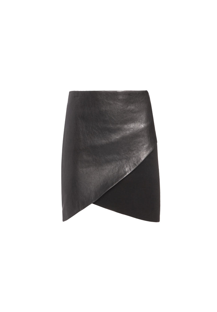 FIDELA HALF LEATHER MINI SKIRT - BLACK