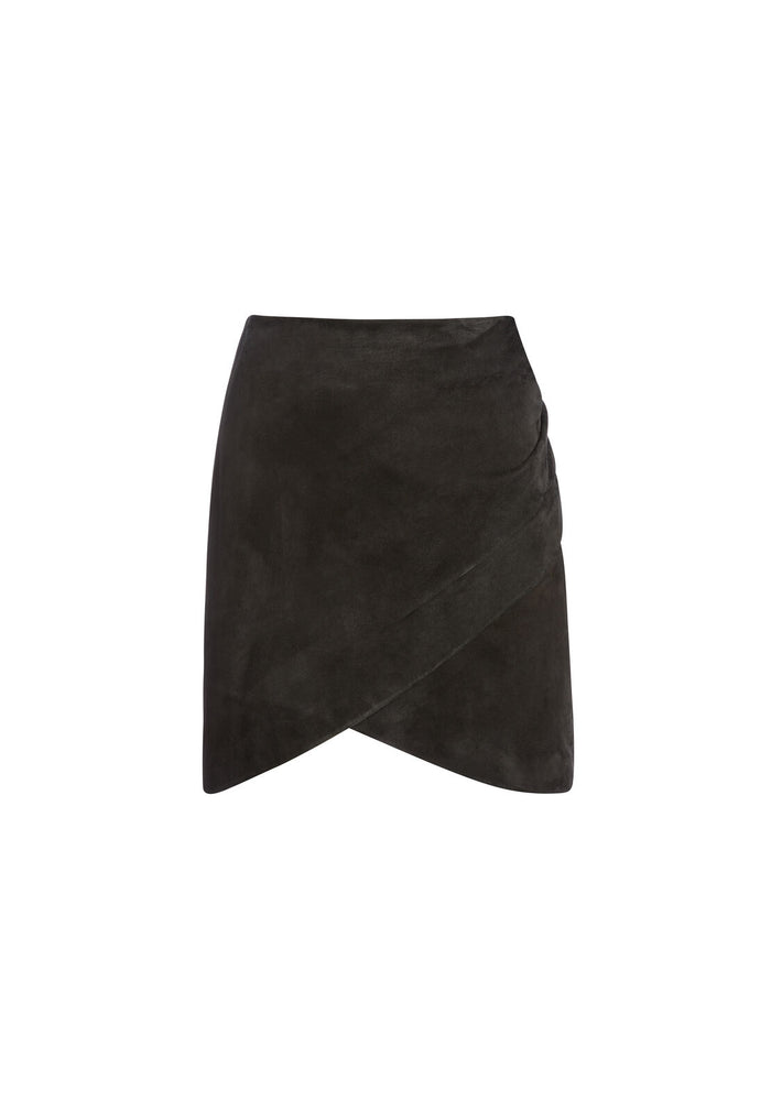FIDELA SUEDE DRAPED MINI SKIRT - BLACK