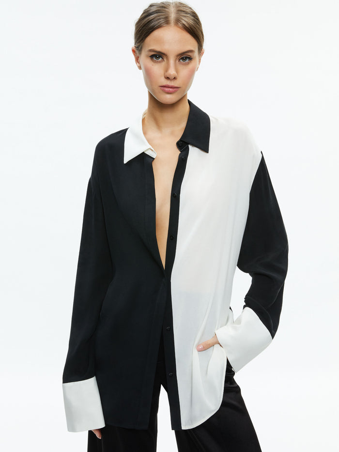 FINELY OVERSIZED BUTTON DOWN SHIRT - BLACK/OFF WHITE