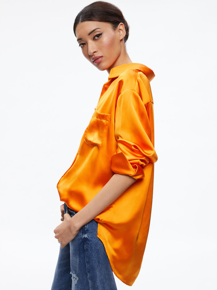 FINELY OVERSIZED BUTTON DOWN SHIRT - TANGERINE