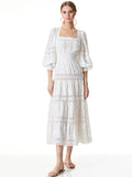 FINLEY EMBROIDERED MIDI DRESS - OFF WHITE