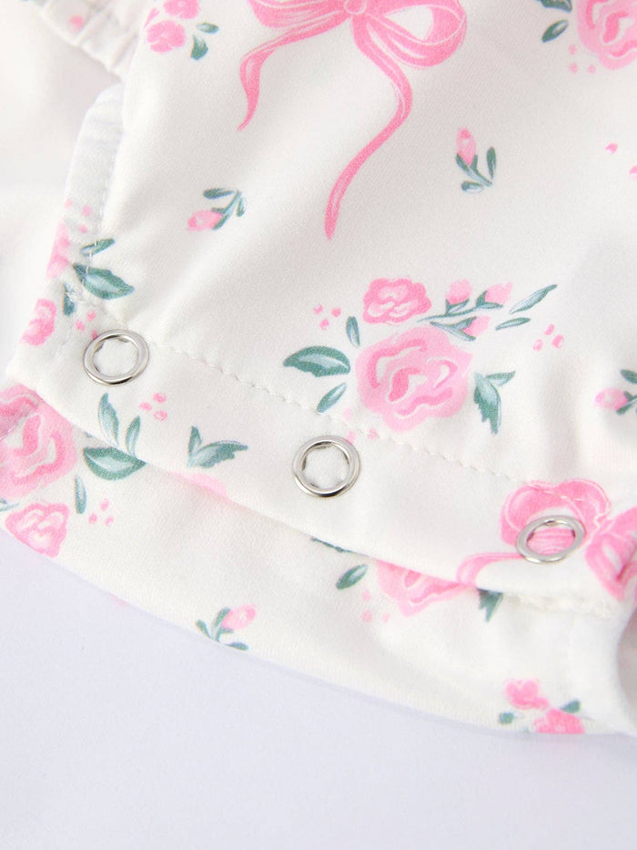 Floral Baby Girls Bow Ruffle Romper