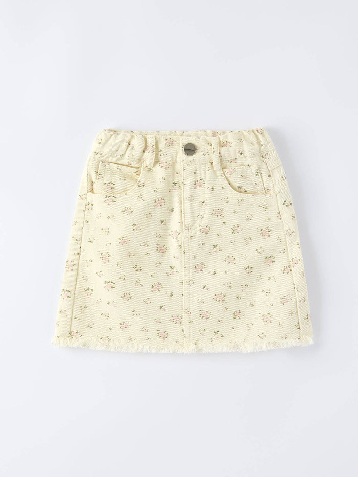 Flower Letter Girl Short Sleeve Top Denim Skirt Set