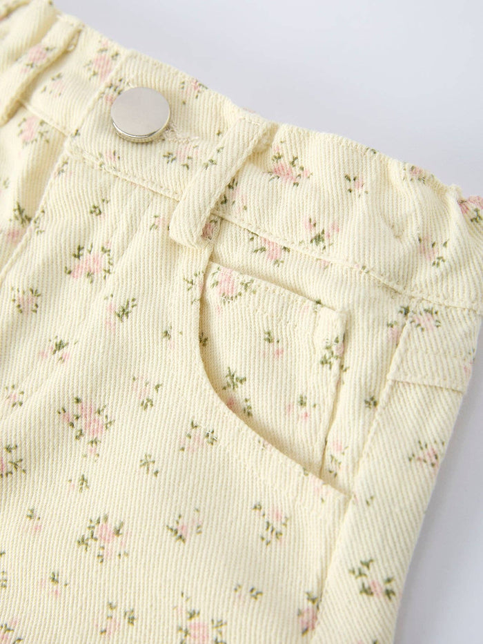 Flower Letter Girl Short Sleeve Top Denim Skirt Set