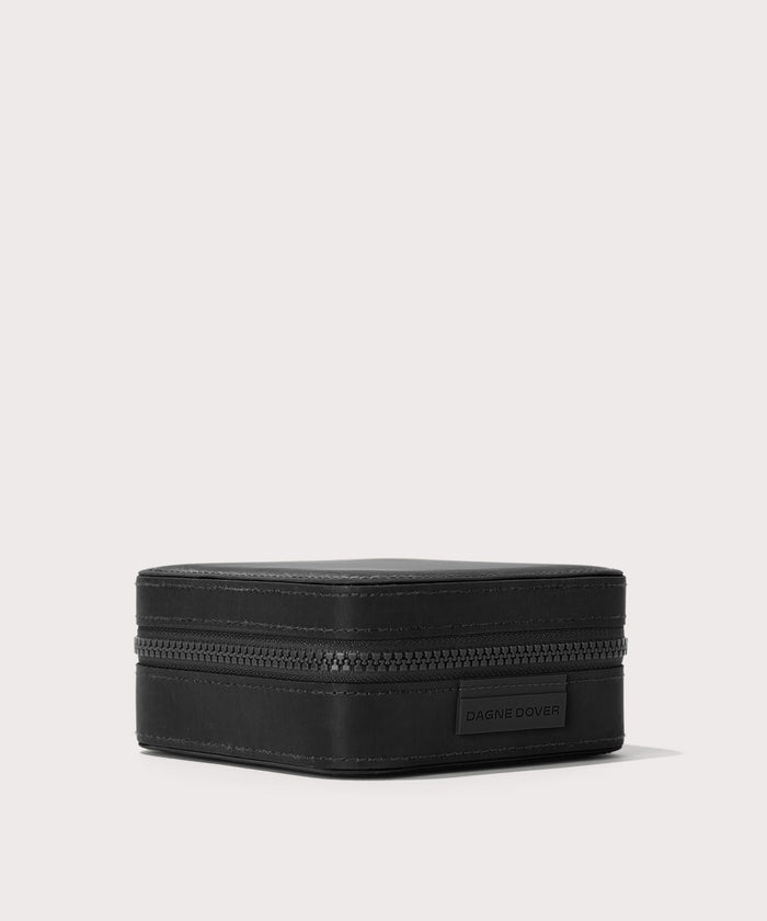 Dagne Dover Large Frankie Jewelry Case in black seen from an angle.