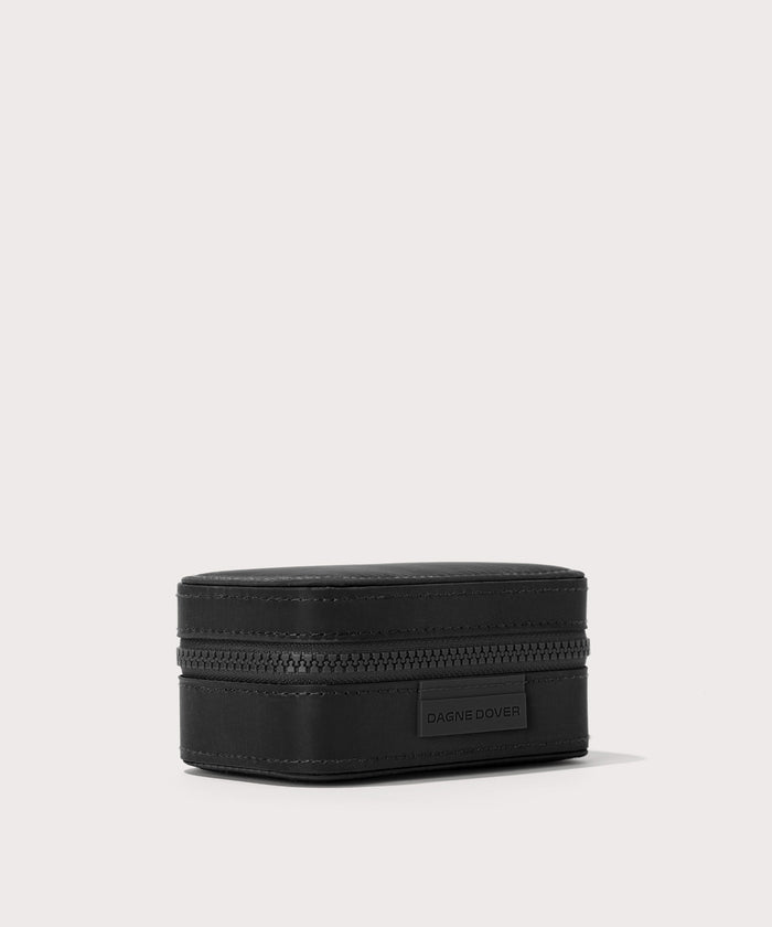 Dagne Dover small Frankie Jewelry Case in black seen from the side.