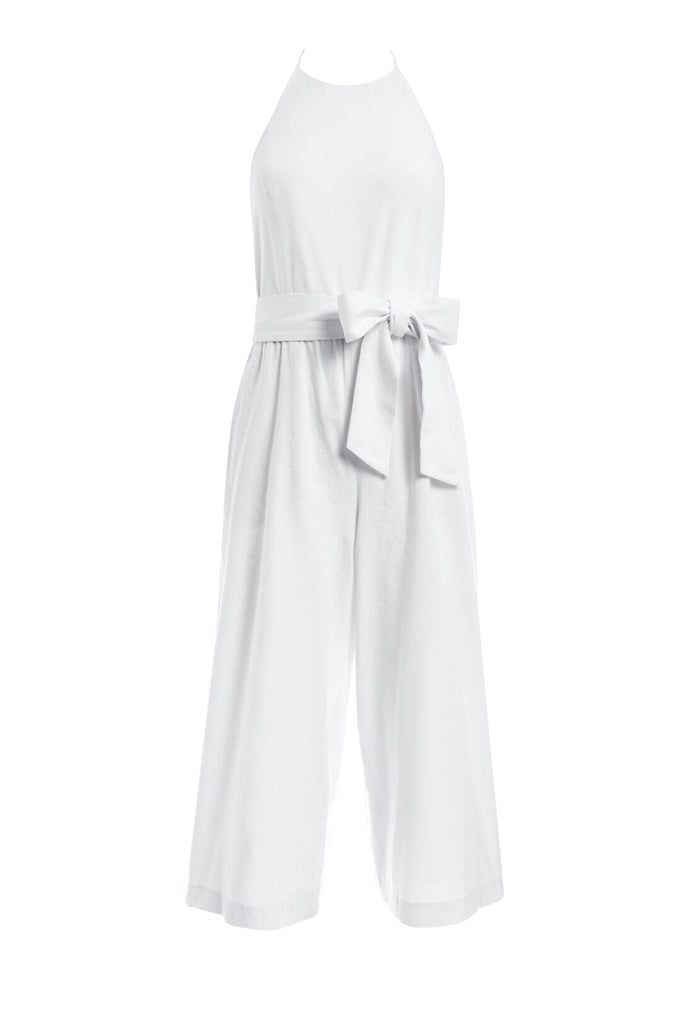 FRANNY HALTER NECK GAUCHO JUMPSUIT - WHITE