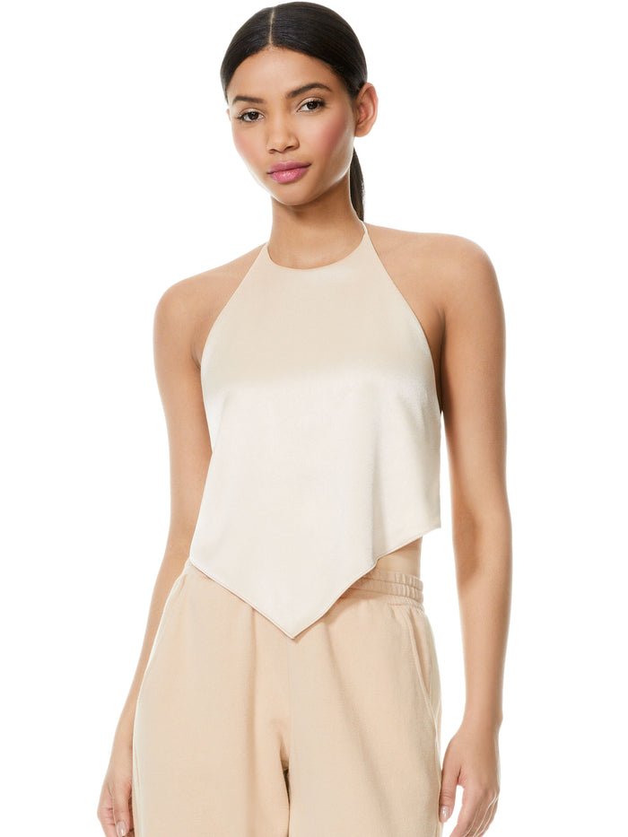 FRENCHIE HANDKERCHIEF HALTER TOP - ALMOND