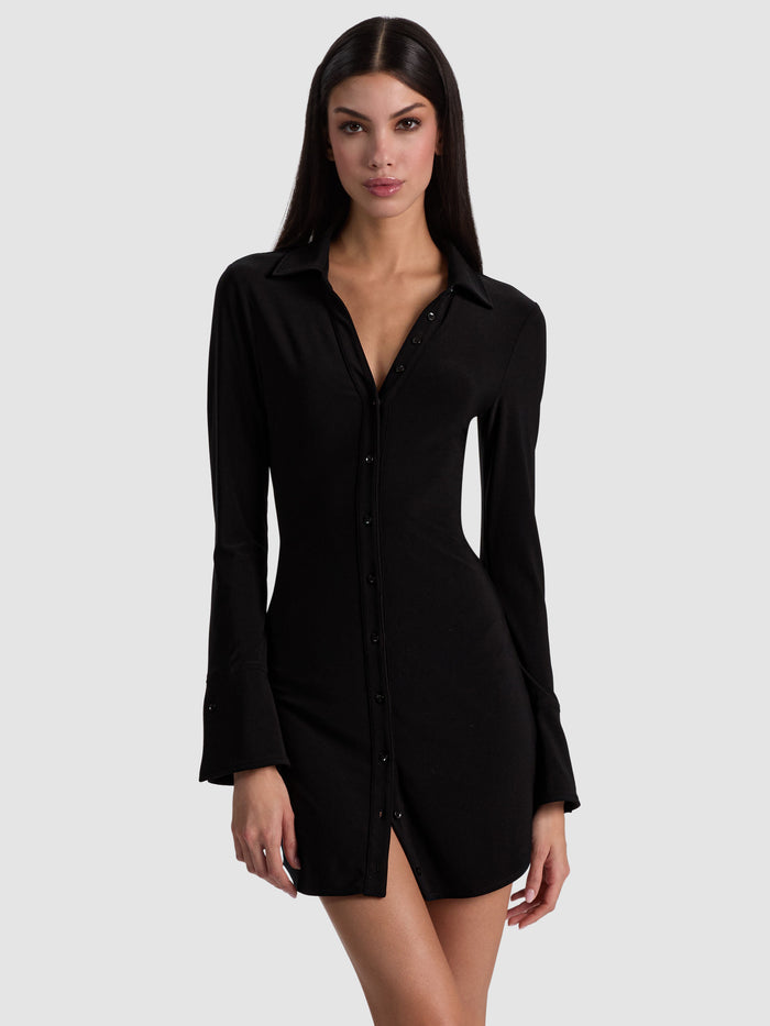 FREYA BUTTON DOWN DRESS - BLACK