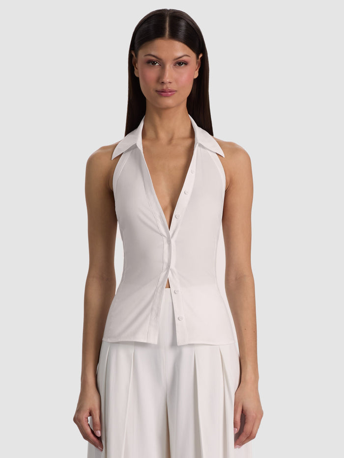 FREYA BUTTON DOWN HALTER TOP - OFF WHITE