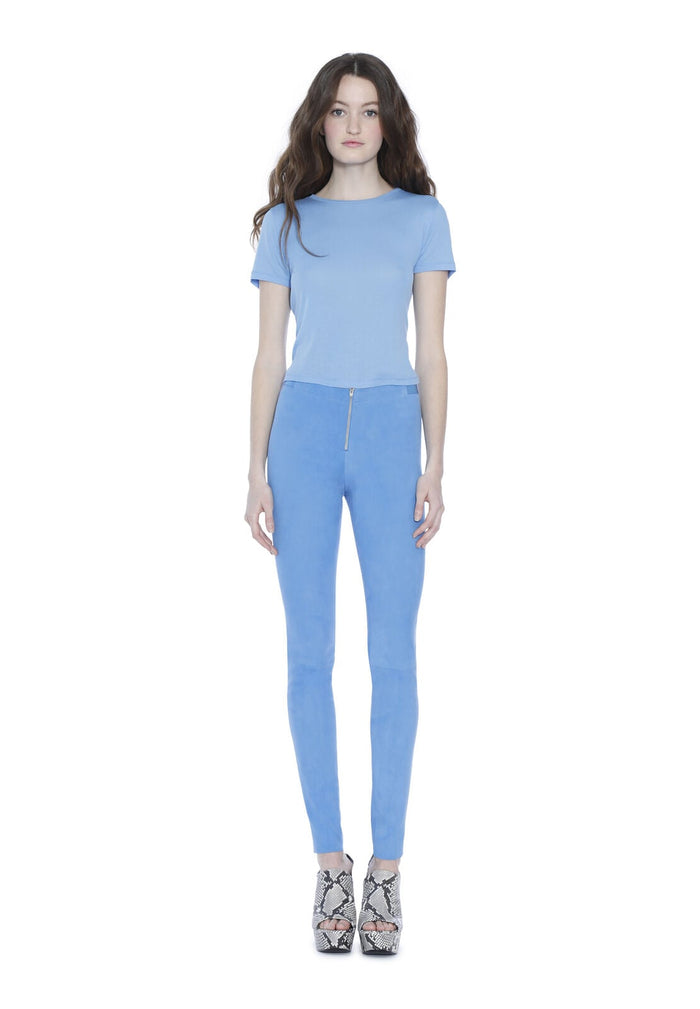 FRONT ZIP LEATHER LEGGING - CERULEAN