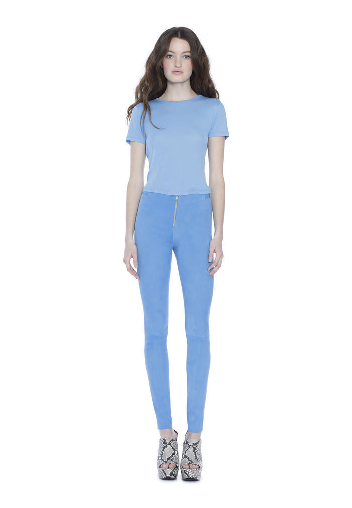 FRONT ZIP LEATHER LEGGING - CERULEAN