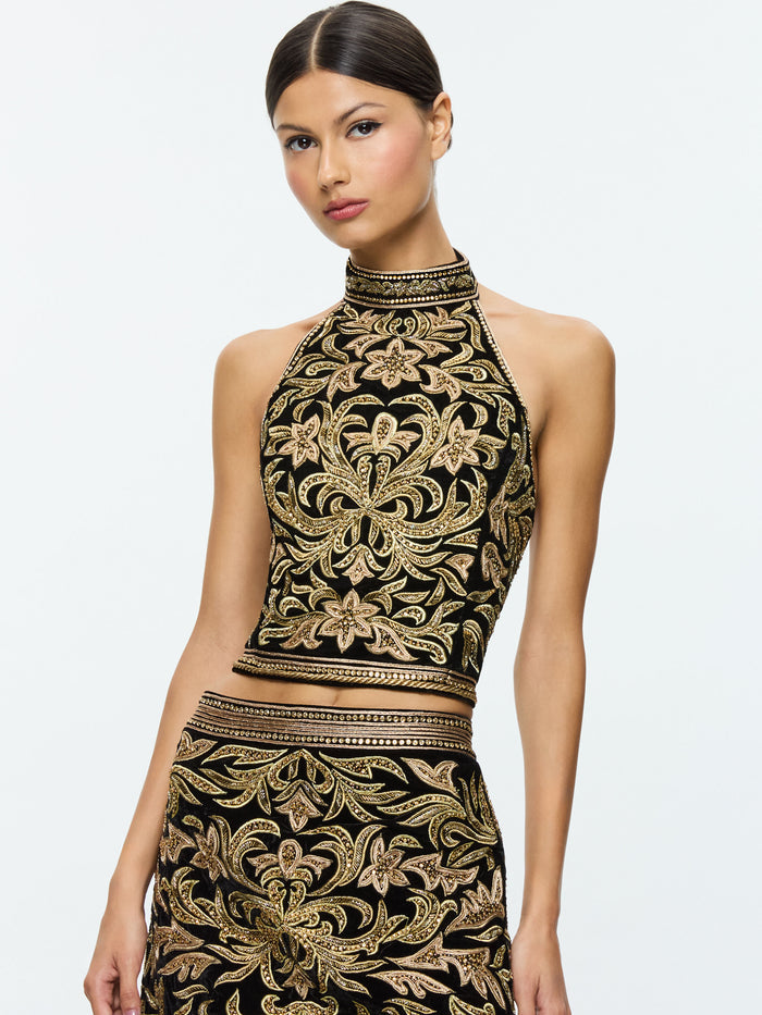 GATZ EMBELLISHED TOP - BLACK/GOLD