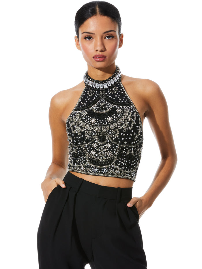 GATZ EMBELLISHED TOP - BLACK/MULTI