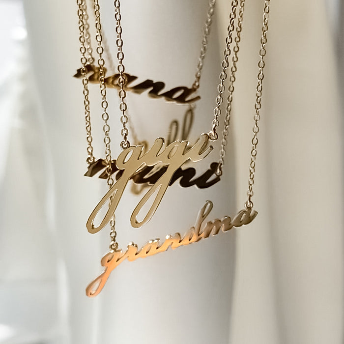 Gigi Silver Script Necklace