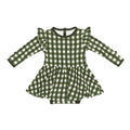 Gingham Fir Long Sleeve Twirl Bodysuit Dress