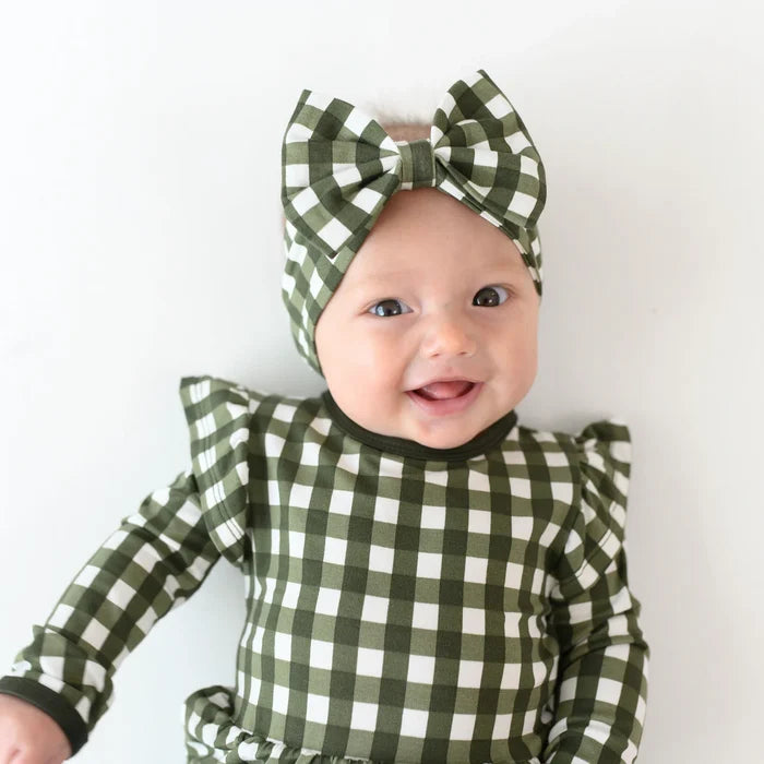 Gingham Fir Long Sleeve Twirl Bodysuit Dress