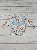 Gingham Printed Farm Baby Girls Bubble