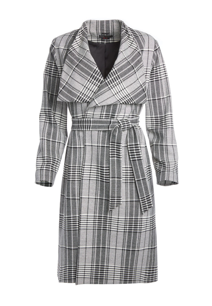 GINNY DRPD CLLR MIDI WRP COAT - BLACK/WHITE