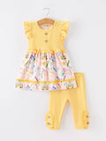 Girls Back To School Rainbow School Bus Ruffle Dress Leggings Set