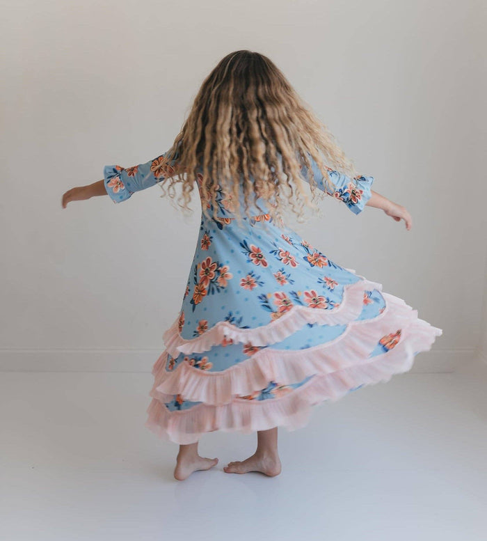 Girls Bella Blue & Blush Winter Garden Twirl Ruffles Dress