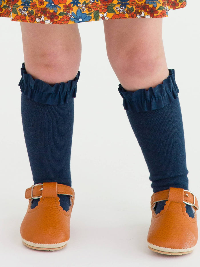 Girls Black; White & Dark Navy 3-Pack Knee High Ruffle Socks