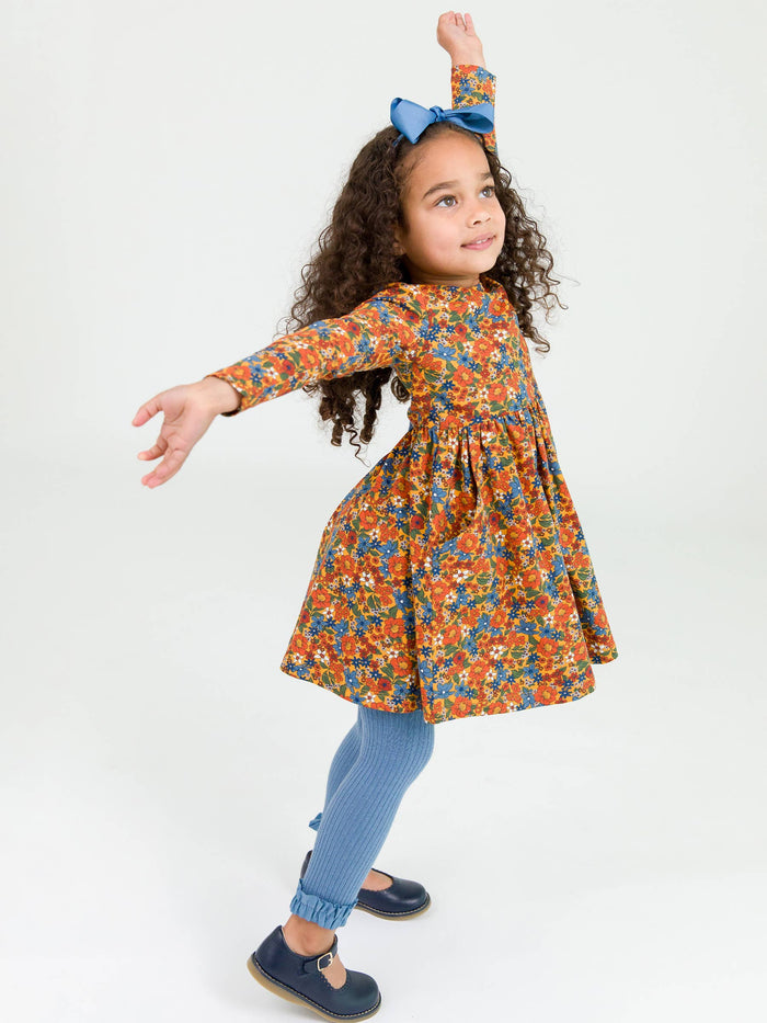 Girls Countryside Blue Rib Knit Footless Ruffled Tights