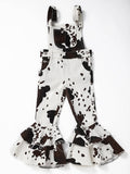 Girls Cow Print Denim Double Layer Overalls