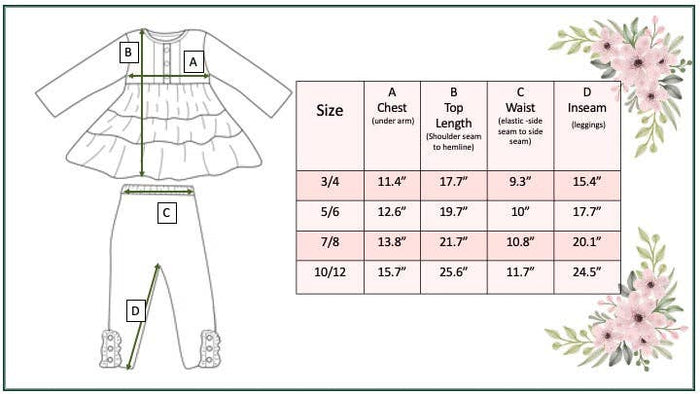 Girls Fall Woodland Bloom Floral Green 3 Tiered Pant Set