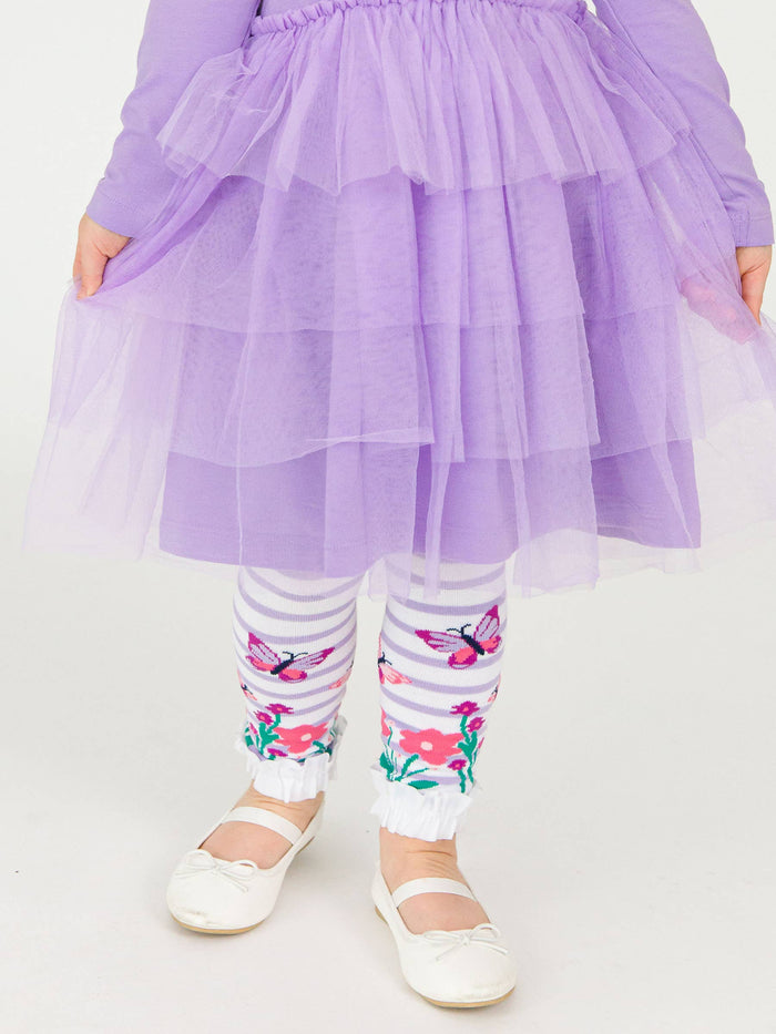 Girls Fluttering Fields Patterned Footless Ruffle Tights