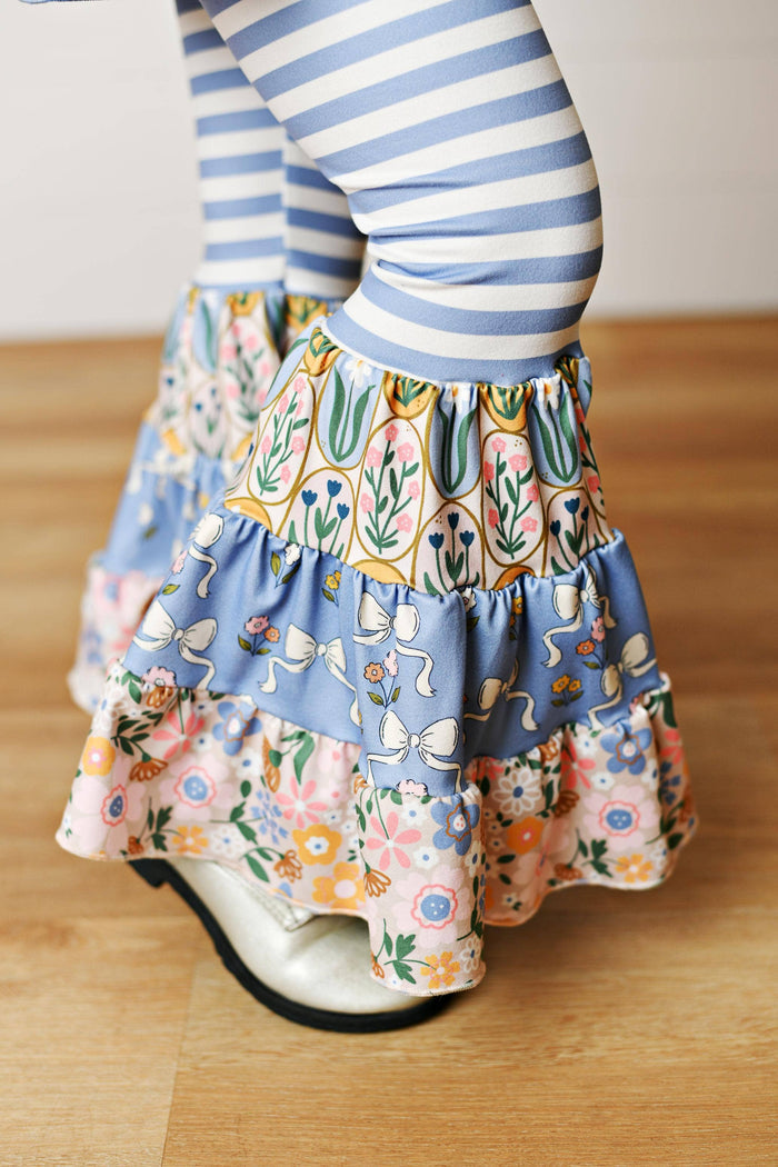 Girls Lucy Blue Pink Bow Bell Fall Winter Pant Set