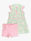 Girls Sage Blossom Camo Flutter Sleeve Active Dress & Bike Short Set