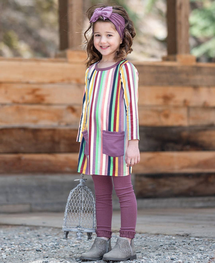 Girls Vintage Violet Rib Knit Footless Ruffled Tights
