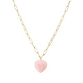Gold Chain with Pink Natural Stone Heart 16"-18" Necklace