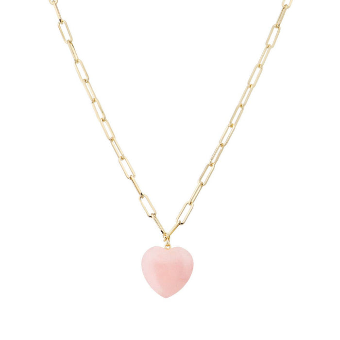 Gold Chain with Pink Natural Stone Heart 16"-18" Necklace