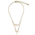 Gold Cross and Pink Stone with Cross Charms Necklace