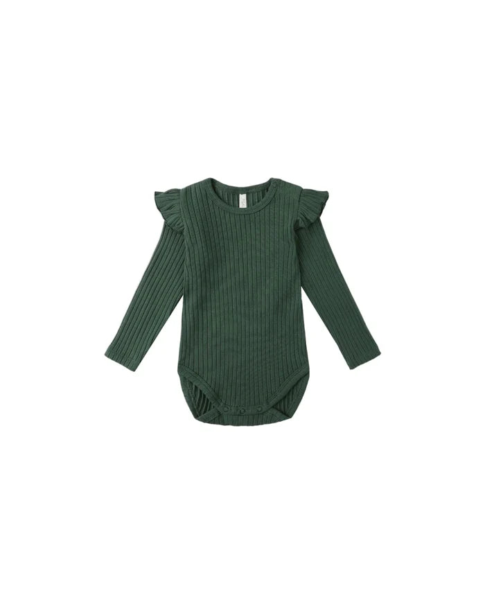 Green Shoulder Ruffle Bodysuit