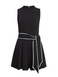 HARLAN PLEATED ROMPER WITH BELT - BLACK/WHITE