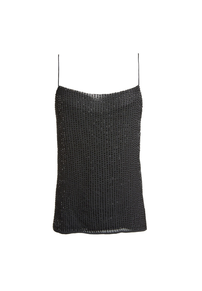 HARMON EMBELL DRAPEY SLIP TANK - BLACK