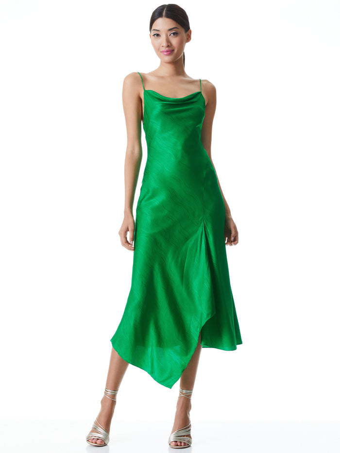 HARMONY DRAPEY SLIP MIDI DRESS - DARK EMERALD