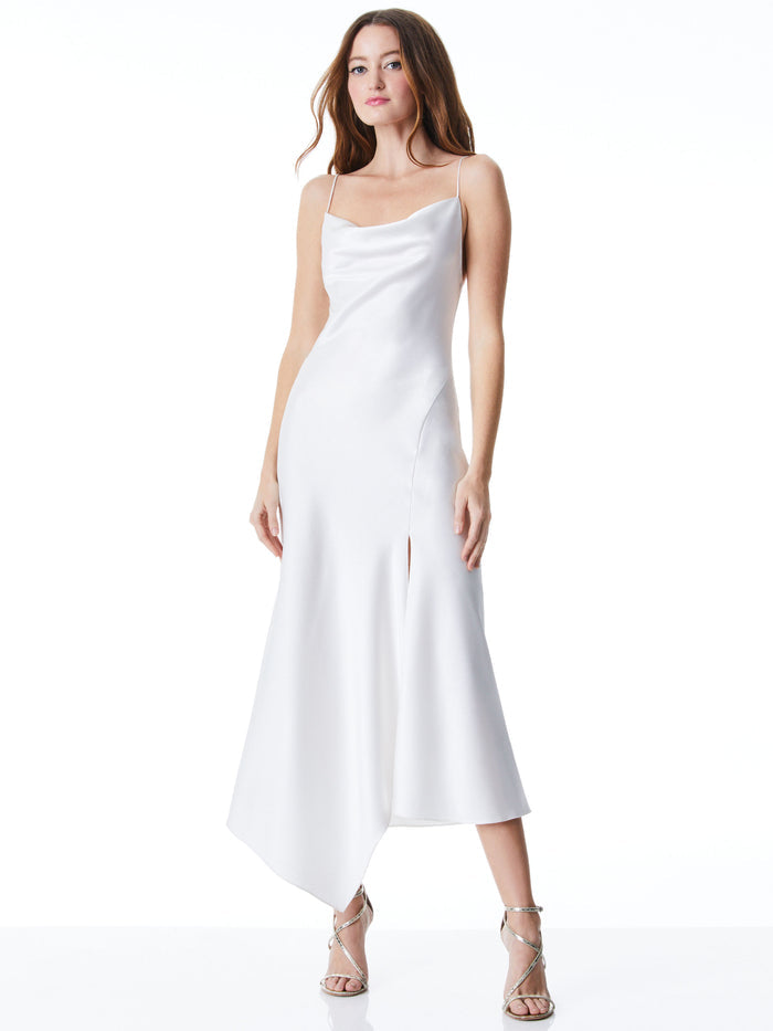 HARMONY DRAPEY SLIP MIDI DRESS - OFF WHITE