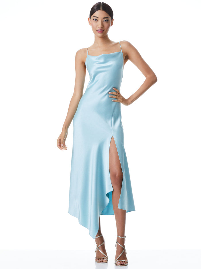 HARMONY DRAPEY SLIP MIDI DRESS - WATERFALL