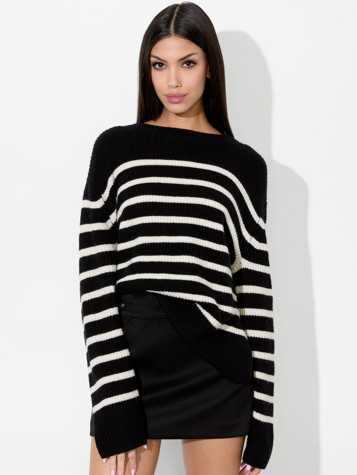 HAROLD STRIPED PULLOVER - BLACK/ECRU