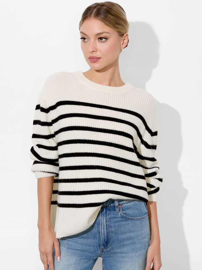 HAROLD STRIPED PULLOVER - ECRU/BLACK