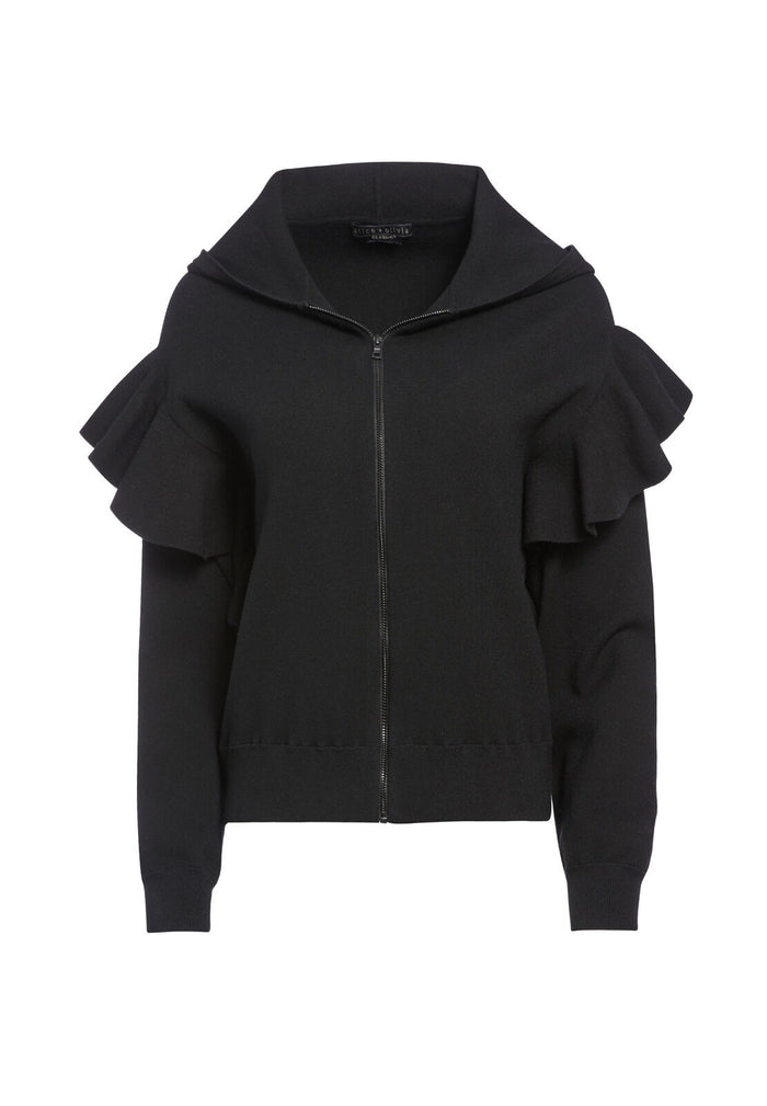 HARRIS RUFFLE ZIP HOODIE - BLACK