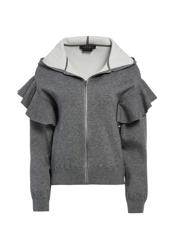HARRIS RUFFLE ZIP HOODIE - MED HEATHER GREY