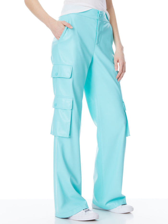 HAYES VEGAN LEATHER WIDE LEG PANT - AQUA BLUE