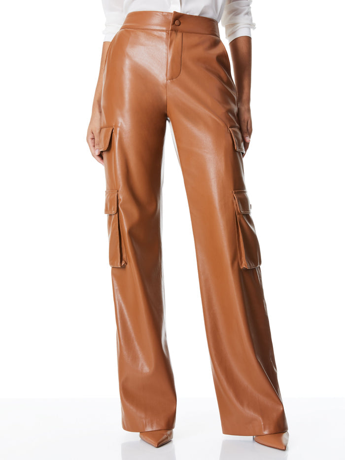 HAYES VEGAN LEATHER WIDE LEG PANT - CAMEL