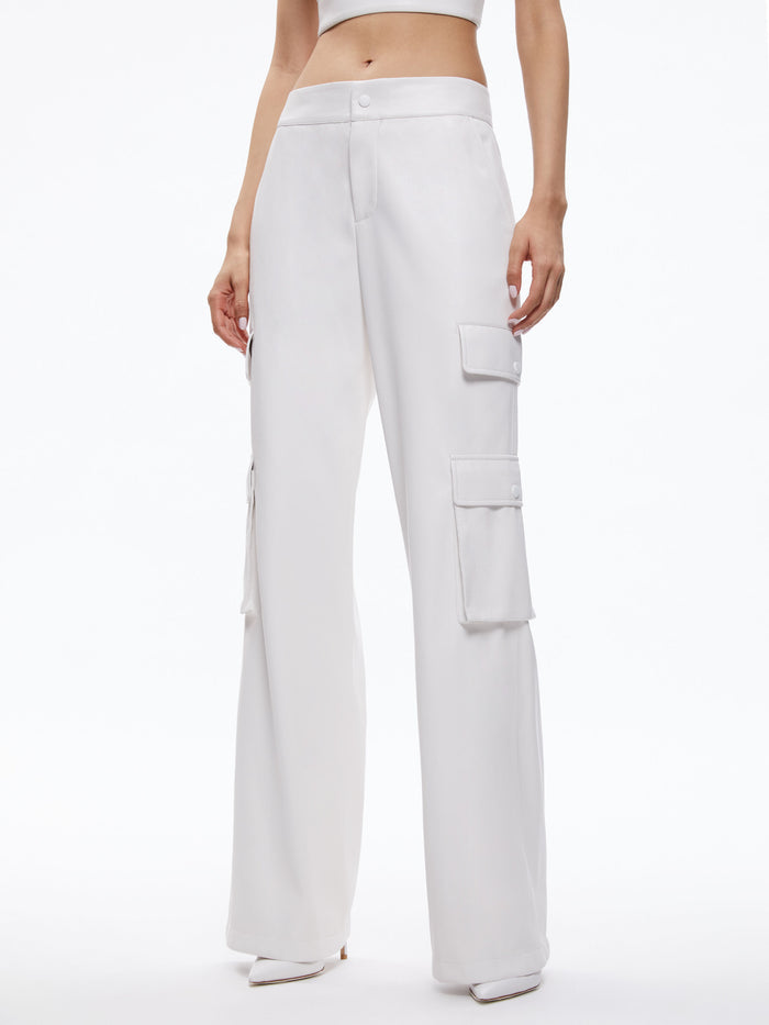HAYES VEGAN LEATHER WIDE LEG PANT - OFF WHITE